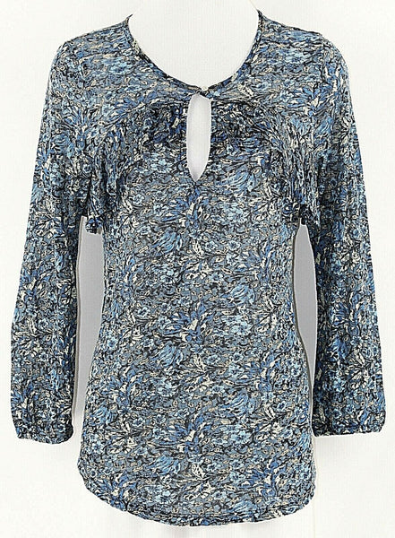 Lucky Brand XS Blue Moss Multi Ruffle Key Hole Front Viscose Modal Top