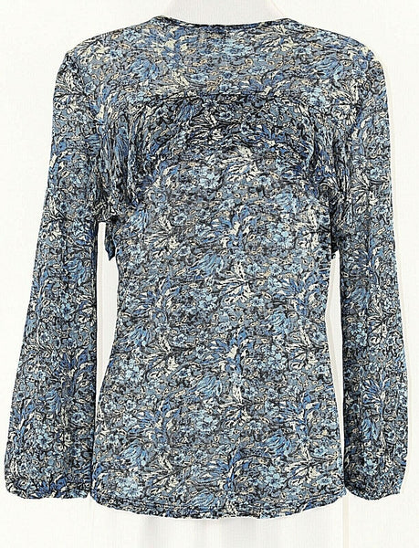 Lucky Brand XS Blue Moss Multi Ruffle Key Hole Front Viscose Modal Top