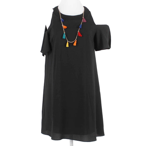 Thalia Sodi Sz XS Black Gold Multi Detachable Tassel Necklace Poly Blend Dress