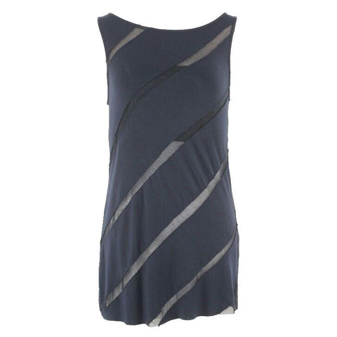 Bailey 44 NEW $142 Sz M Navy Blue Sheer Mesh Stripes Rayon Blend Top