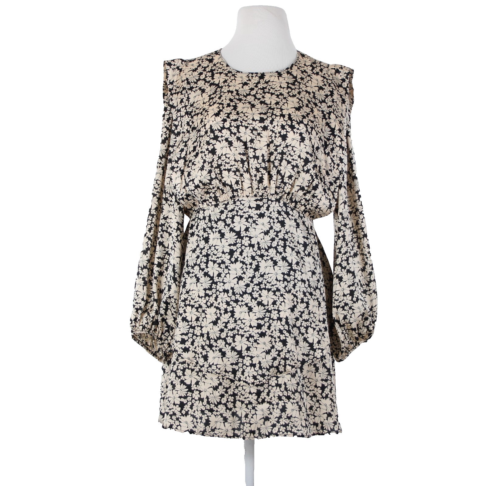 Zara NEW $50 Sz M Black Tan Floral Layered Unlined 100% Polyester Dress