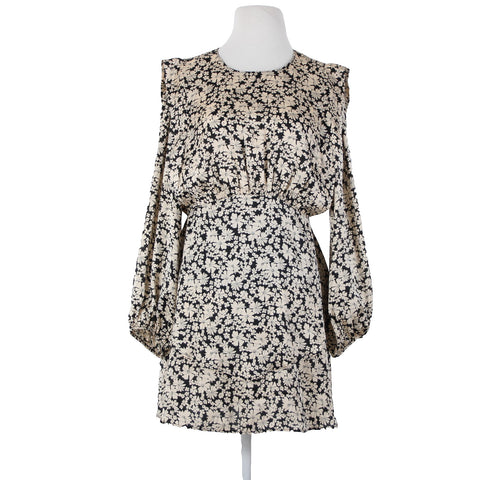Zara NEW $50 Sz M Black Tan Floral Layered Unlined 100% Polyester Dress