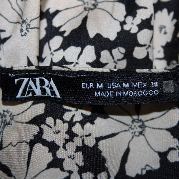 Zara NEW $50 Sz M Black Tan Floral Layered Unlined 100% Polyester Dress