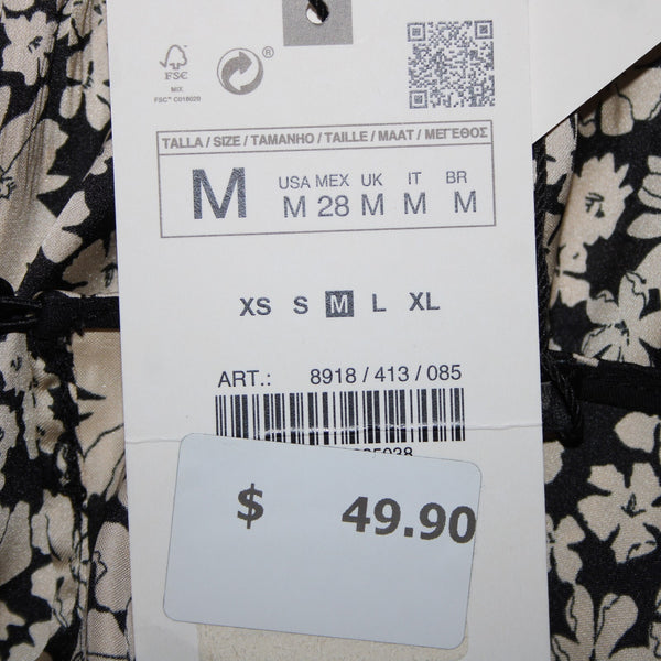 Zara NEW $50 Sz M Black Tan Floral Layered Unlined 100% Polyester Dress