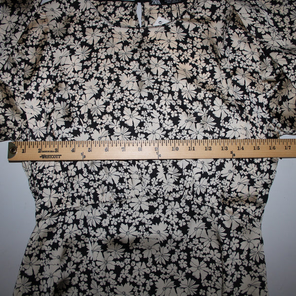 Zara NEW $50 Sz M Black Tan Floral Layered Unlined 100% Polyester Dress
