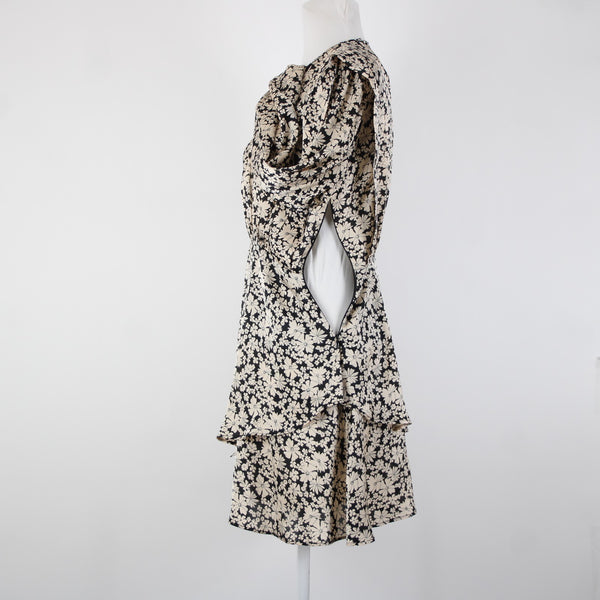 Zara NEW $50 Sz M Black Tan Floral Layered Unlined 100% Polyester Dress