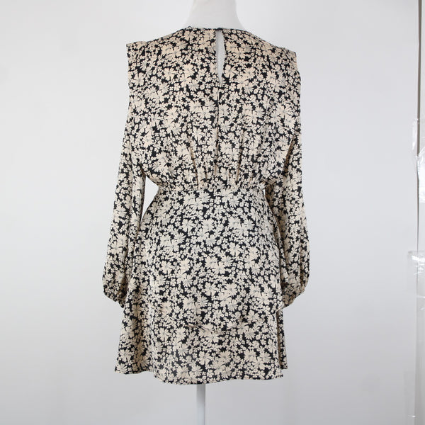 Zara NEW $50 Sz M Black Tan Floral Layered Unlined 100% Polyester Dress