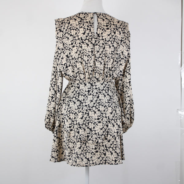 Zara NEW $50 Sz M Black Tan Floral Layered Unlined 100% Polyester Dress
