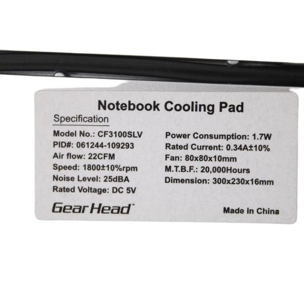 Gear Head Cooling Pad NEW Silver 17" Light Weight Dual Cool II Notebook Cooling