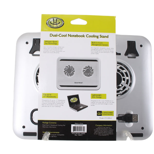 Gear Head Cooling Pad NEW Silver 17" Light Weight Dual Cool II Notebook Cooling