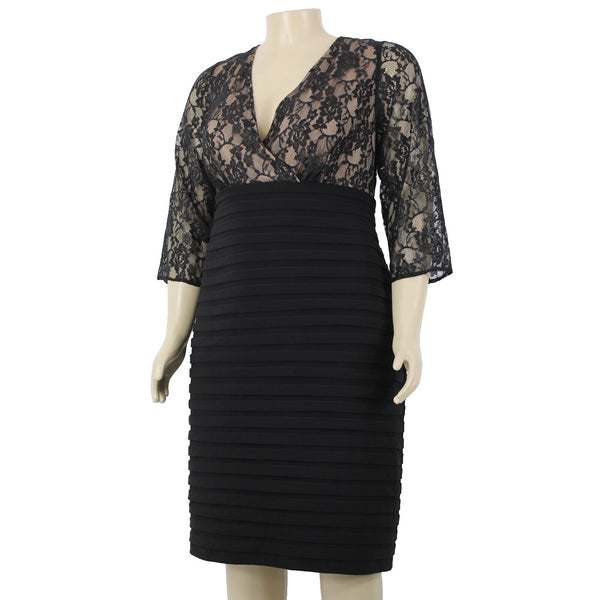 Adrianna Papell NEW $208 Sz 20 Black Tan Lined Lace V Neck Nylon Polyester Dress