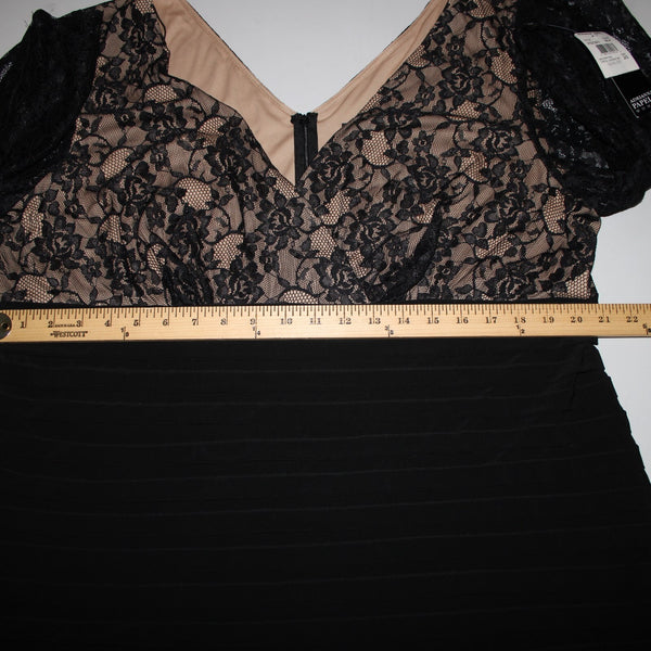 Adrianna Papell NEW $208 Sz 20 Black Tan Lined Lace V Neck Nylon Polyester Dress