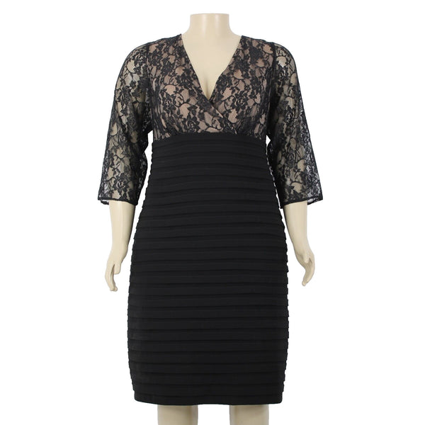 Adrianna Papell NEW $208 Sz 20 Black Tan Lined Lace V Neck Nylon Polyester Dress