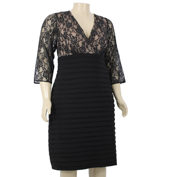 Adrianna Papell NEW $208 Sz 20 Black Tan Lined Lace V Neck Nylon Polyester Dress