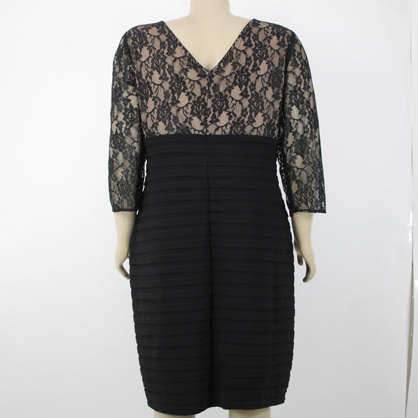 Adrianna Papell NEW $208 Sz 20 Black Tan Lined Lace V Neck Nylon Polyester Dress