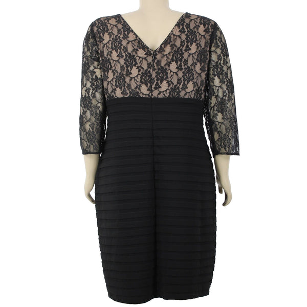 Adrianna Papell NEW $208 Sz 20 Black Tan Lined Lace V Neck Nylon Polyester Dress