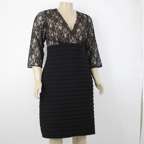 Adrianna Papell NEW $208 Sz 20 Black Tan Lined Lace V Neck Nylon Polyester Dress