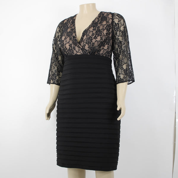 Adrianna Papell NEW $208 Sz 20 Black Tan Lined Lace V Neck Nylon Polyester Dress