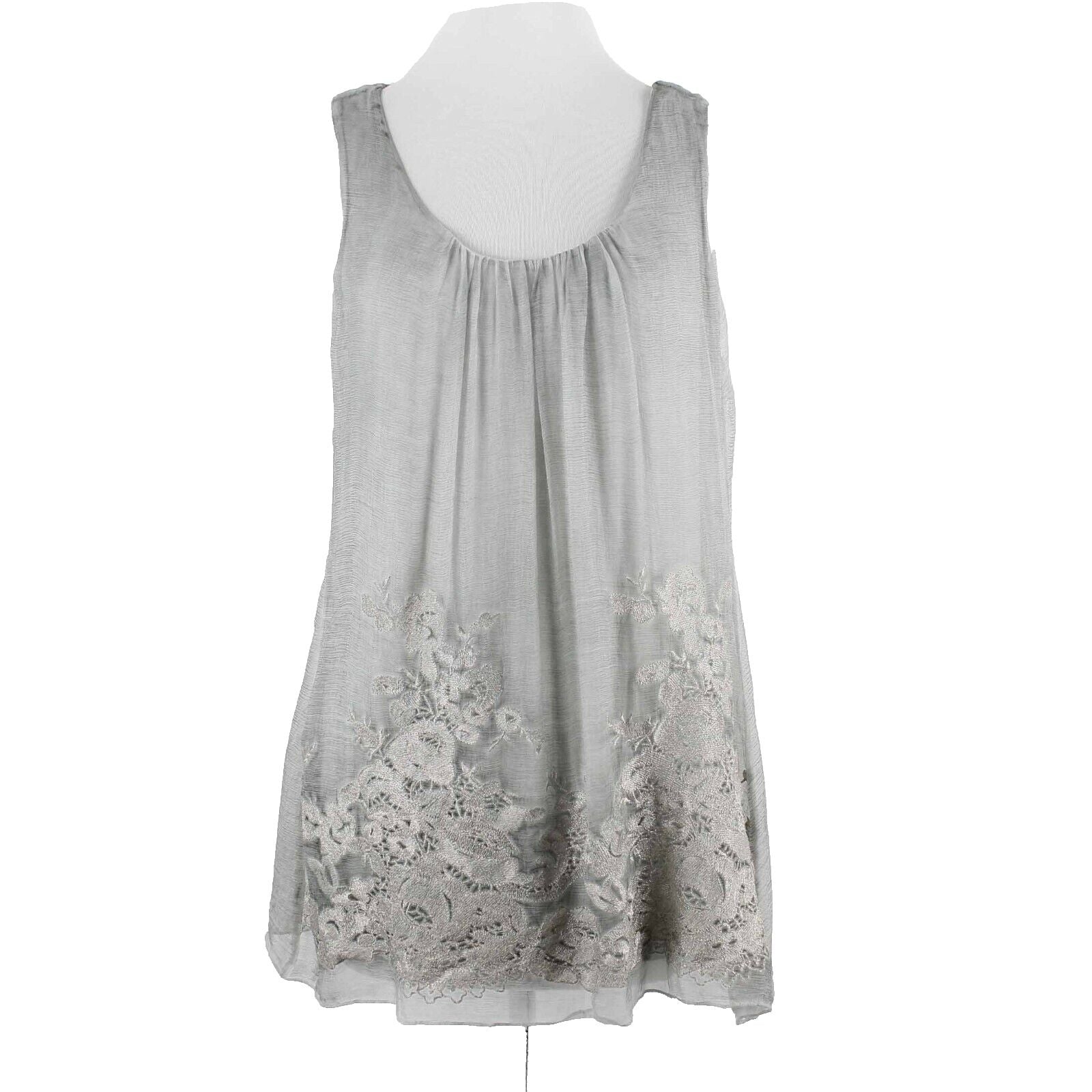 Soft Surroundings S Moss Green Sheer Embroidered Overlay Silk Rayon Bld Top
