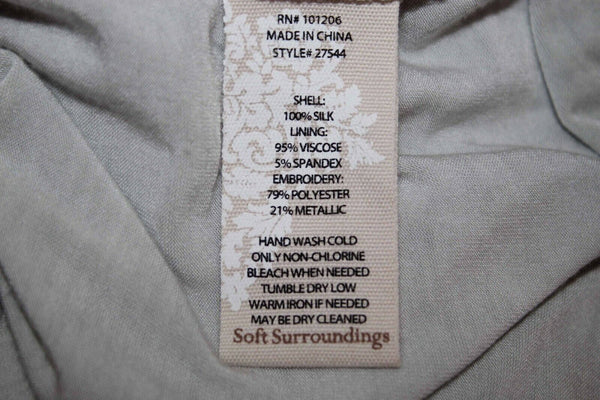 Soft Surroundings S Moss Green Sheer Embroidered Overlay Silk Rayon Bld Top