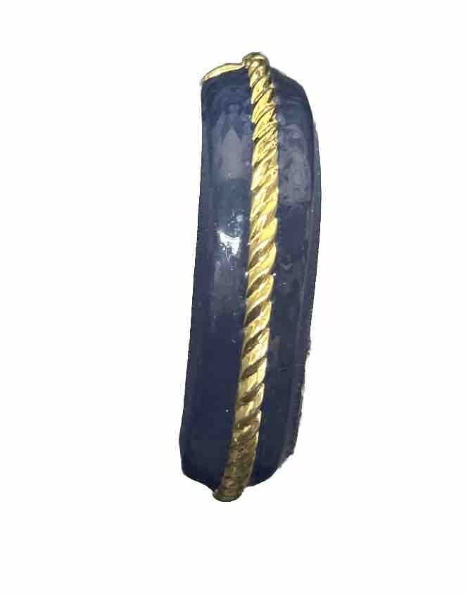 St John Goldtone Navy Blue Enamel Gold Twist Detail Push Lock Bangle Bracelet