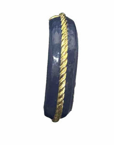 St John Goldtone Navy Blue Enamel Gold Twist Detail Push Lock Bangle Bracelet