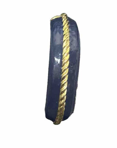 St John Goldtone Navy Blue Enamel Gold Twist Detail Push Lock Bangle Bracelet