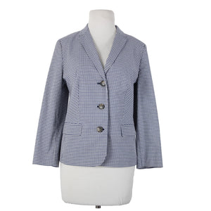Talbots Sz 10 Navy Blue White Check 3/4 Slv Lined Cotton Spandex Blazer Jacket