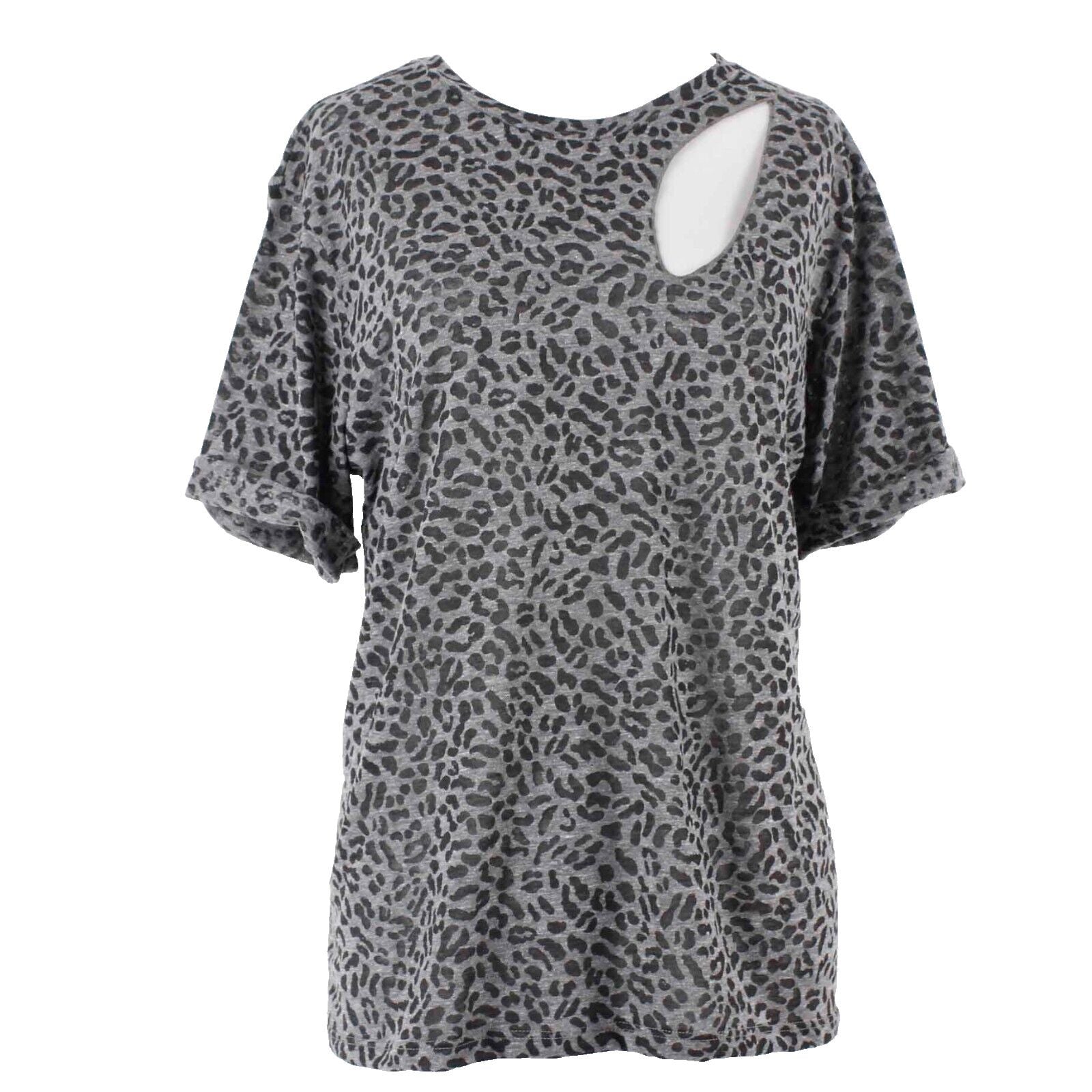 LNA Sz XL Gray Black Animal Print Polyester Cotton Rayon Trend Top