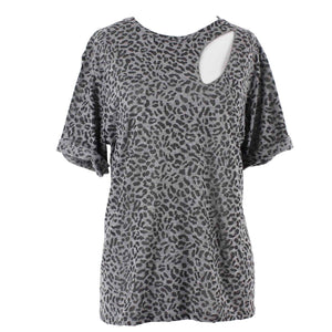 LNA Sz XL Gray Black Animal Print Polyester Cotton Rayon Trend Top