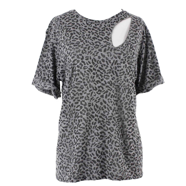 LNA Sz XL Gray Black Animal Print Polyester Cotton Rayon Trend Top
