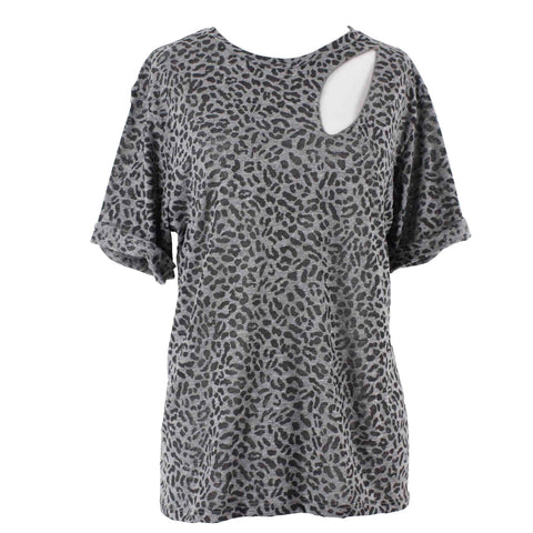 LNA Sz XL Gray Black Animal Print Polyester Cotton Rayon Trend Top