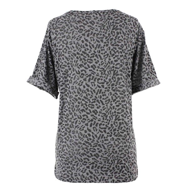 LNA Sz XL Gray Black Animal Print Polyester Cotton Rayon Trend Top