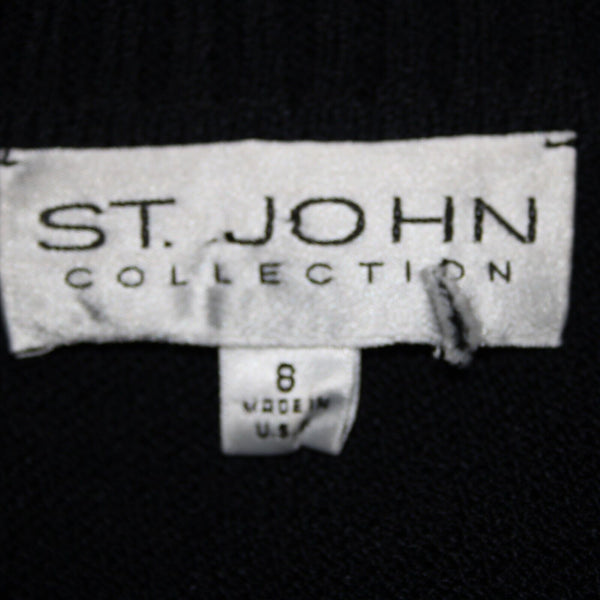 St John Collection Sz 8 Black White Beaded Sequin Collared Santana Knit Jacket