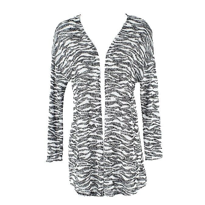 H & M Sz XS Black White Animal Open Front Rayon Poly Spandex Wrap Cardigan