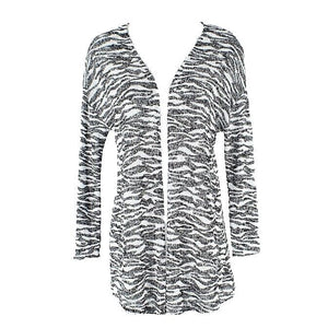H & M Sz XS Black White Animal Open Front Rayon Poly Spandex Wrap Cardigan