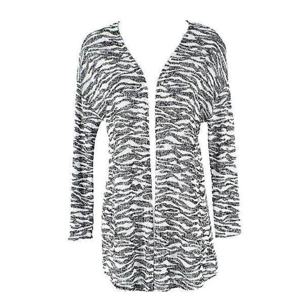 H & M Sz XS Black White Animal Open Front Rayon Poly Spandex Wrap Cardigan
