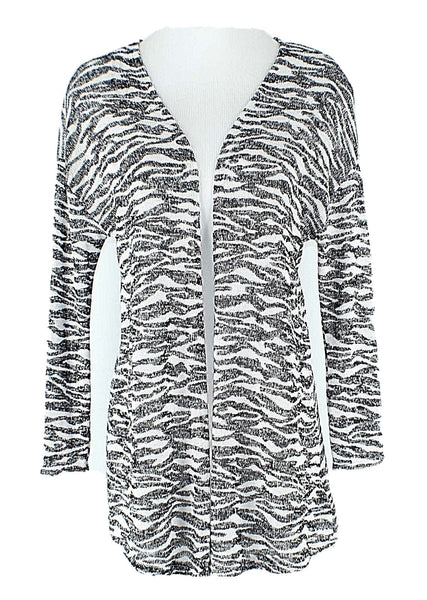 H & M Sz XS Black White Animal Open Front Rayon Poly Spandex Wrap Cardigan