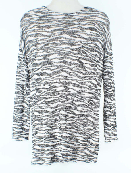 H & M Sz XS Black White Animal Open Front Rayon Poly Spandex Wrap Cardigan