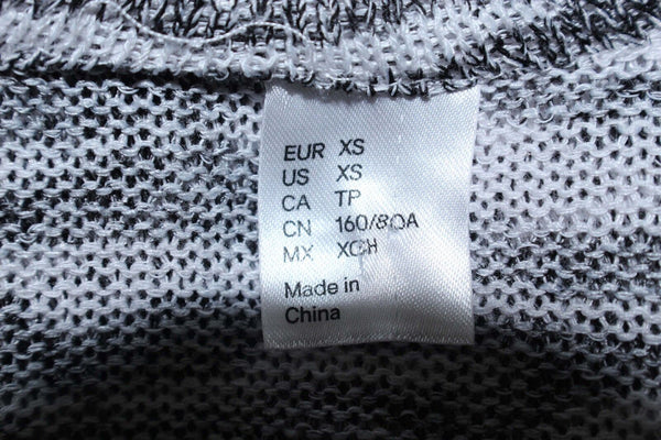 H & M Sz XS Black White Animal Open Front Rayon Poly Spandex Wrap Cardigan