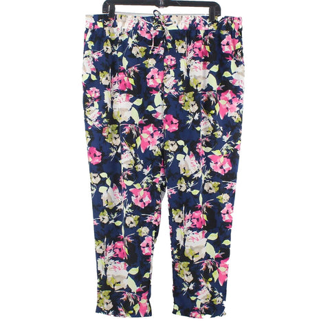 Liz Claiborne 2X x 31 Navy Multi Elastic Waist Pocketed 100% Polyester Pant
