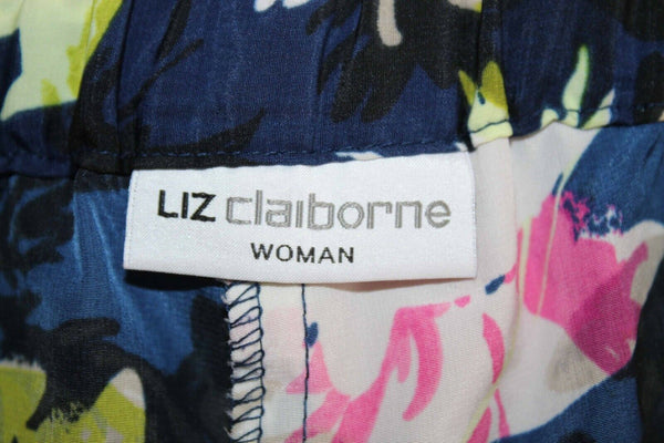 Liz Claiborne 2X x 31 Navy Multi Elastic Waist Pocketed 100% Polyester Pant