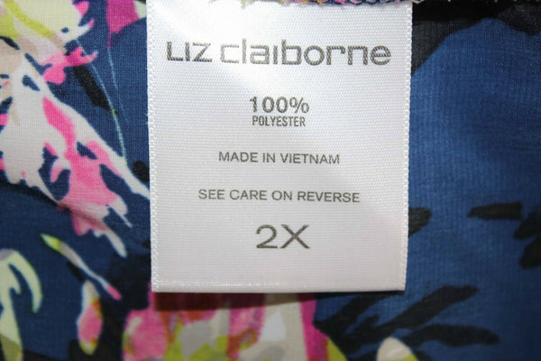 Liz Claiborne 2X x 31 Navy Multi Elastic Waist Pocketed 100% Polyester Pant