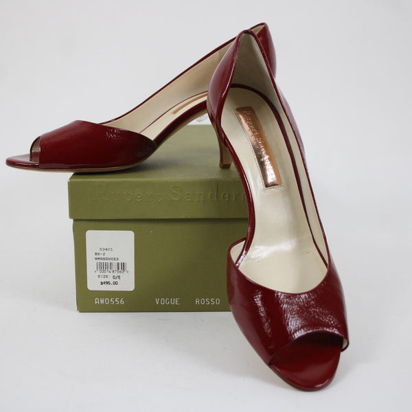 Rupert Sanderson Vogue NEW $495 Sz 38.5 Red Patent Leather Upper Inner 2" Heels