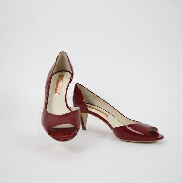 Rupert Sanderson Vogue NEW $495 Sz 38.5 Red Patent Leather Upper Inner 2" Heels