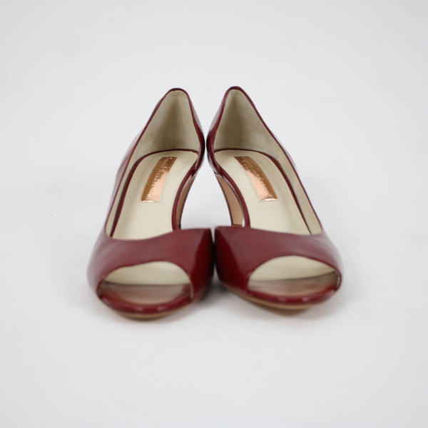 Rupert Sanderson Vogue NEW $495 Sz 38.5 Red Patent Leather Upper Inner 2" Heels