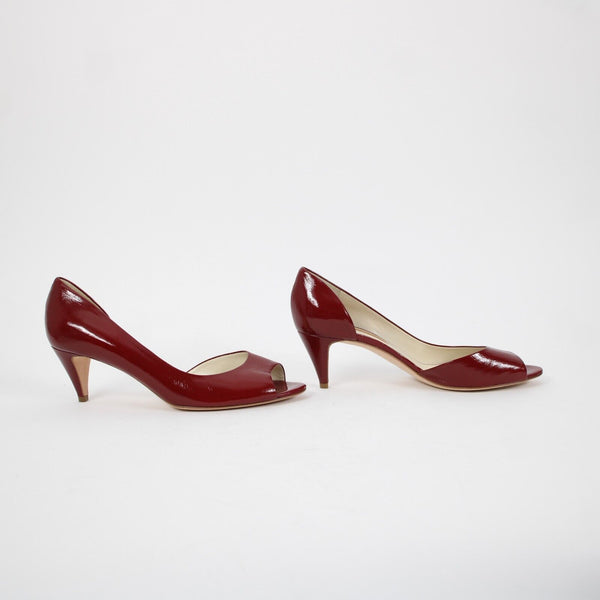 Rupert Sanderson Vogue NEW $495 Sz 38.5 Red Patent Leather Upper Inner 2" Heels