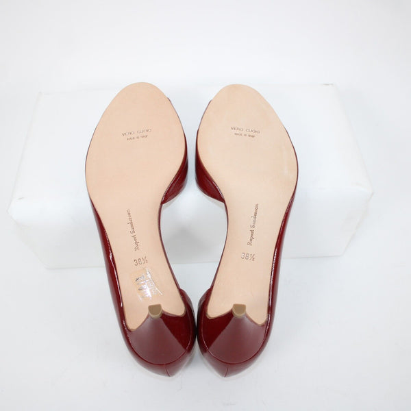 Rupert Sanderson Vogue NEW $495 Sz 38.5 Red Patent Leather Upper Inner 2" Heels