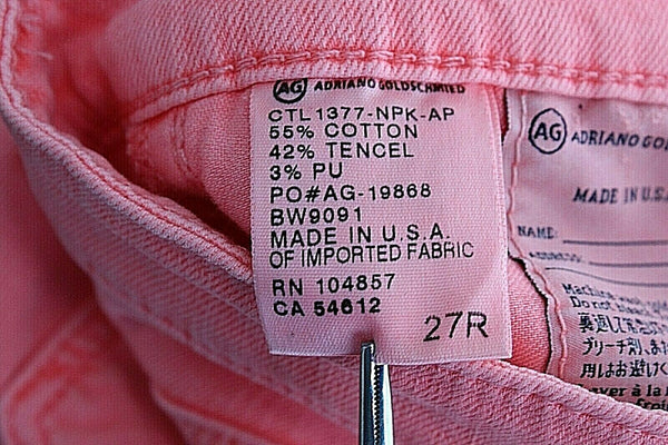 AG Adriano Goldschmied 27R x 28 Neon Coral Cotton Tencel PU Slim Jean