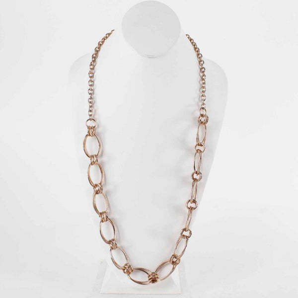 Grailang 36" Ext. 3" Rose Goldtone Chain Hammered Ovals Lobster Clasp Necklace